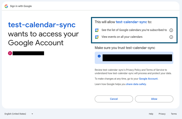 google calendar grant permission to Chronicler
