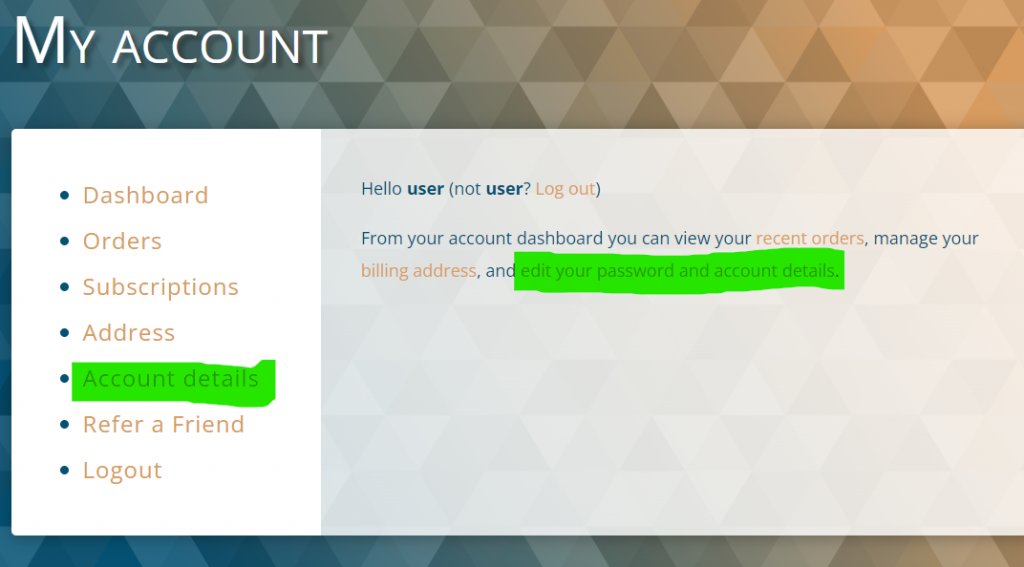 my account screen